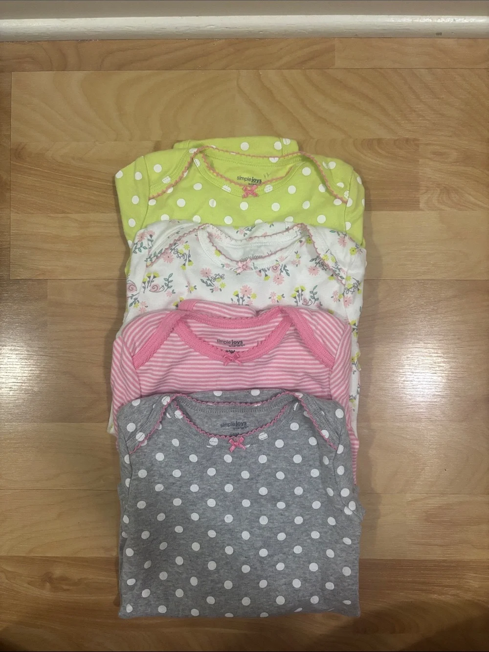Carter's Baby One-Piece Bodysuit Set - Lime, White, Pink, Gray  4 PIECE BUNDLE